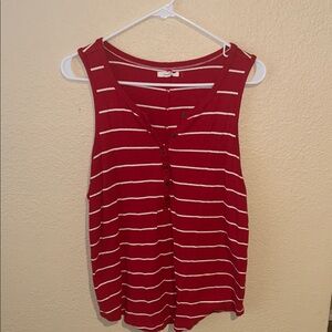 Red Striped Sleeveless Henley Tank Top